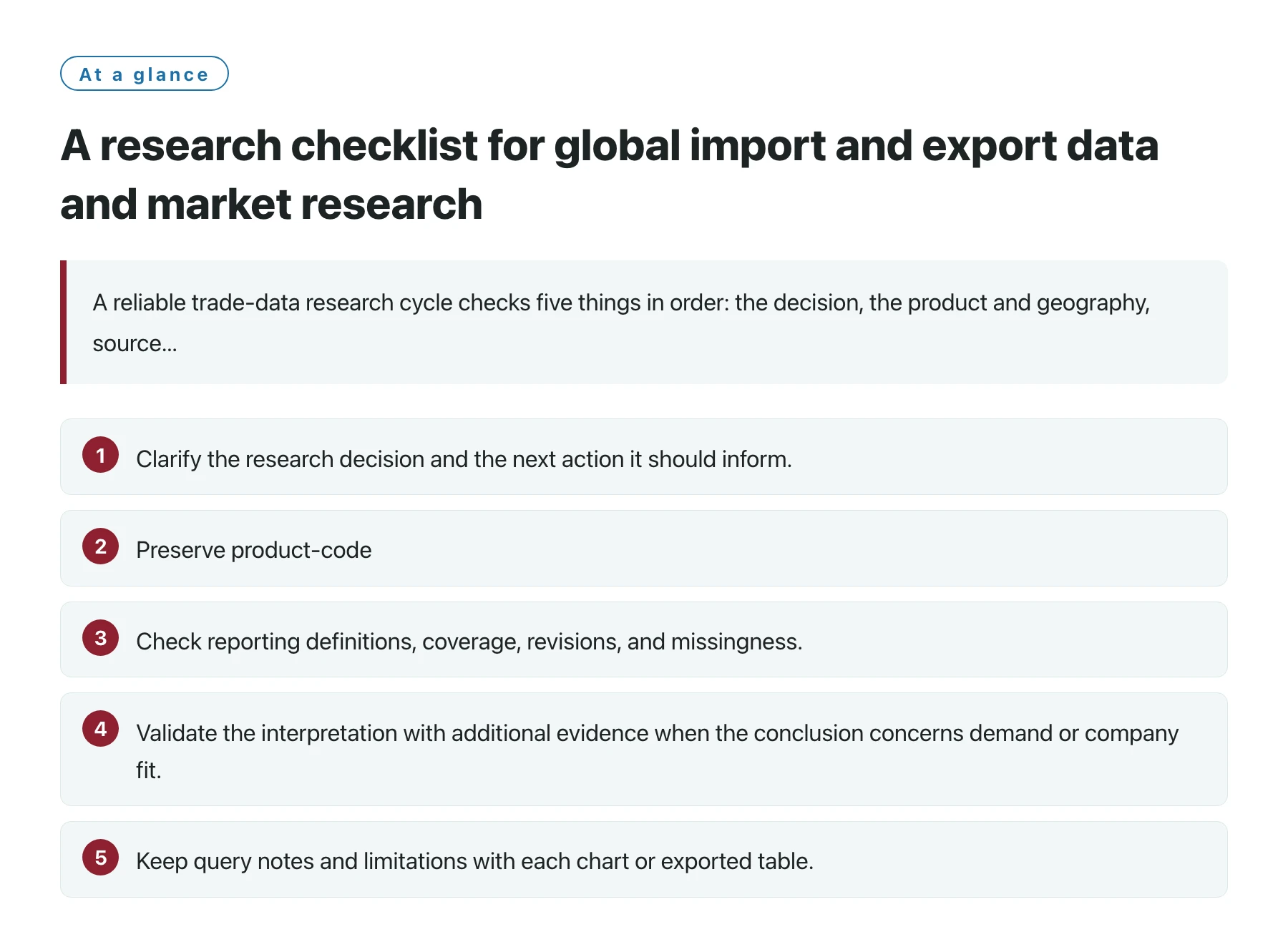 A research checklist for global import and export data and market research——全文要点速览
